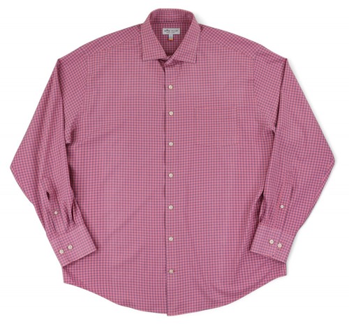 Peter Millar Sommer Komfort Hemd Herren Large Rosa Blau Knopfleiste Langarm