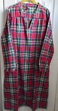 Lands End Long Nightgown FLANNEL Long Sleeve Red Green Plaid L Pockets NWOT