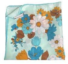 Vtg NASHARR FRERES Square 21  Scarf Turquoise Flowers Daisies Made In Japan EUC