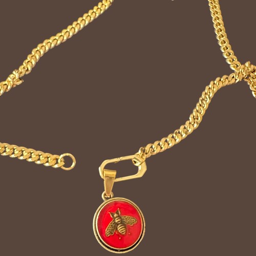 Authentic Vintage Gucci Bee Button/charm On Handmade Necklace Chunky Carabiner - Picture 10 of 11