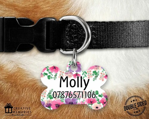 Personalised Dog Tag - Dog ID Tag - Bone Tag - Flowers Collection - Picture 21 of 23