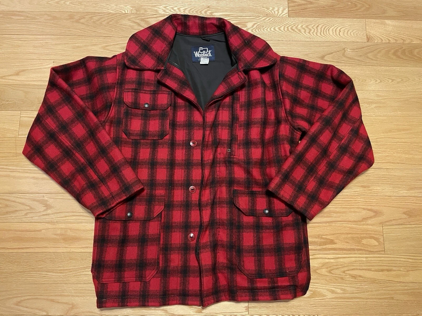 Vintage Woolrich Red Black Buffalo Plaid Coat USA Thinsulate Thermal Jacket Sz L
