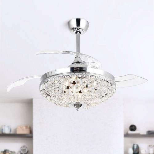 Ceiling Fan Modern Indoor Chandelier Crystal LED Light Kit Remote Control Timer - Picture 5 of 6