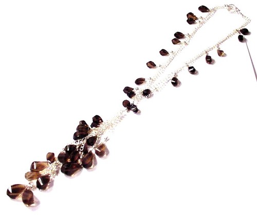 Huge Fancy 32" .925 Sterling Silver 250cttw Faceted Smokey Topaz Necklace F11 - Picture 2 of 5