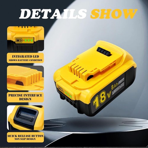 2x 8.0Ah For Dewalt DCB184 18V XR slide Li-Ion Battery DCB182 DCB183 DCB184 - Picture 3 of 7