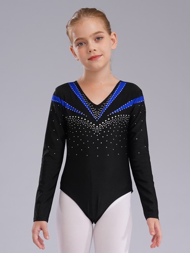 Kids Girls Leotards Long Sleeve Bodysuit Slim Fit Jumpsuit Athletic V Neckline - Imagen 25 de 59