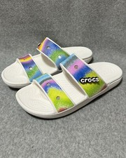 Crocs Sandals M7/W9 2-Straps Iconic Comfort Slip On Tie Dye Excellent Condition