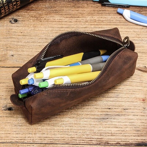 Retro Genuine Leather Pencil Case Pen Pouch Stationery storage bag 16.2x5.5x5cm - Picture 6 of 9