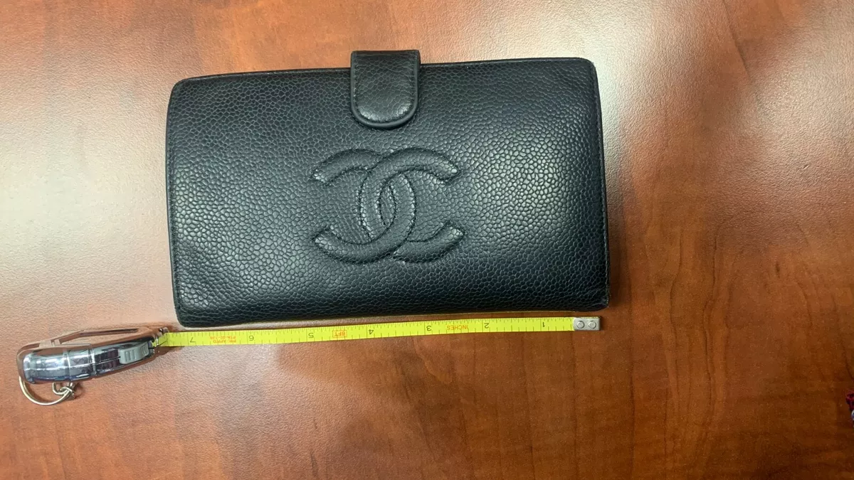 CHANEL French Black Caviar Leather CC Wallet Purse