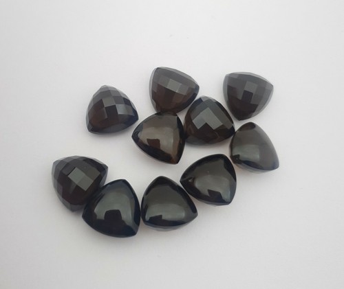 Natural Smoky Quartz Trillion One Side Cabochon Other Side Faceted Lot 10 Pcs - Picture 3 of 4