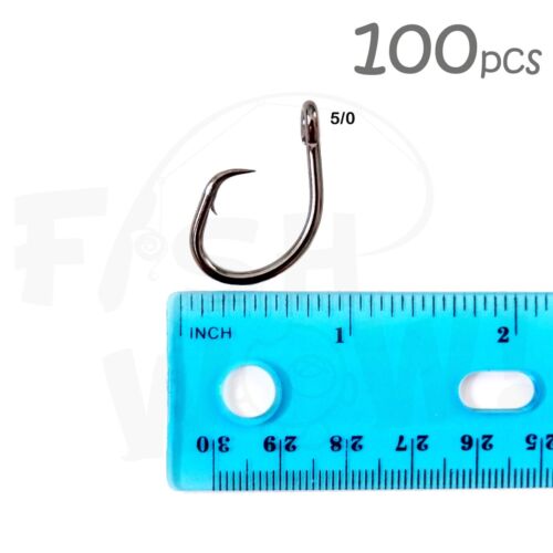 10-200pcs Fish WOW!® 5/0 Fishing 4x strong offset circle hooks Black Nickel lot - Picture 5 of 6