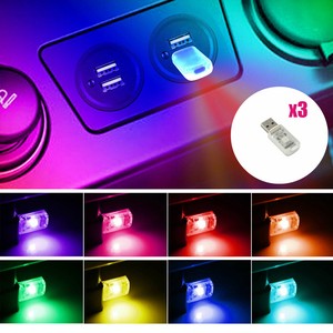 3x Mini LED Accessories USB Car Interior Light Touch Key Atmosphere Ambient Lamp
