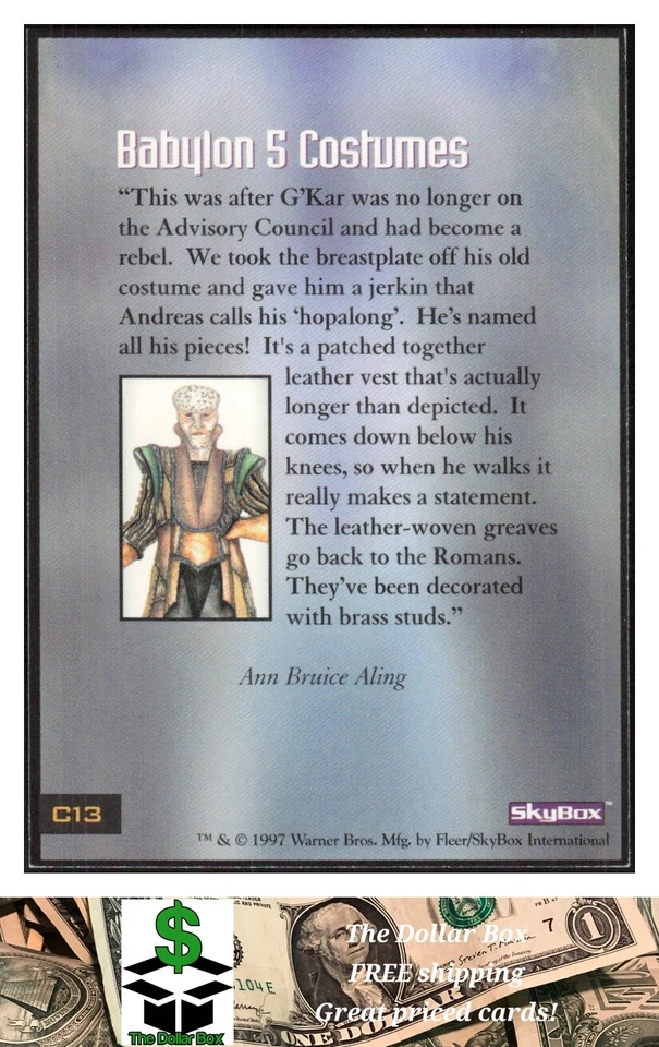 1997 SkyBox Babylon 5 Special Edition Costumes Card C13 - Image 2 of 2
