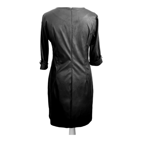 Black Faux Leather Sheath Dress Size Large Buttons Zip V&L Made in Italy - Picture 6 of 17