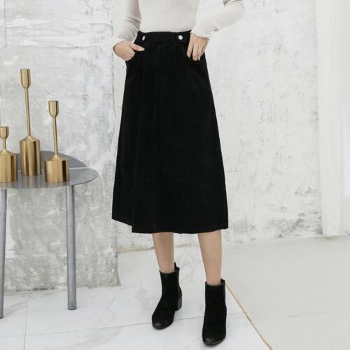 Vestido de pana de cintura alta suelto para mujer faldas en línea A retro informal otoño invierno - Imagen 13 de 14