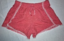 Jessica Simpson Pink Lace Sz L Pull-On Crochet Knit Elastic Waist Summer Shorts