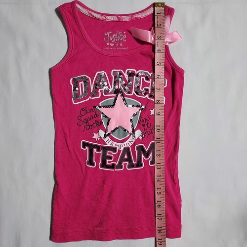Girl's Justice Size 8 Pink Dance Team Star Graphic Tank Top - Picture 5 of 9