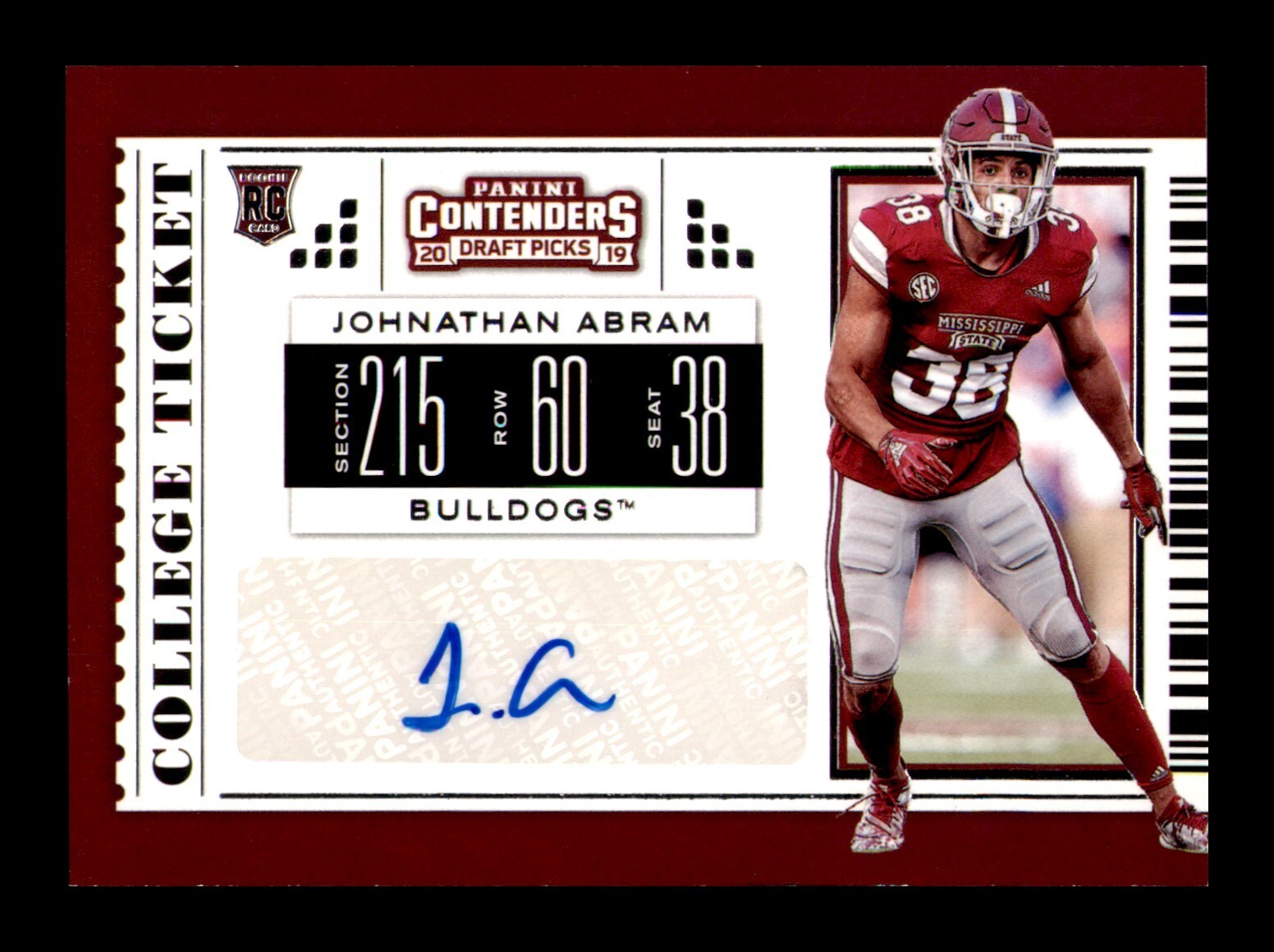 2019 Panini Contenders Draft Auto Johnathan Abram #186 Rookie RC Autograph AU