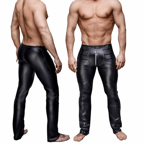 Mens Long Pants PU Elastic Tight Zipper Wet Look Trousers Leggings Clubwear New - Picture 8 of 21