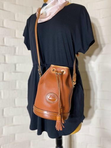 Dooney & Bourke Mini Brown Leather Bucket Drawstring Shoulder Satchel Purse - Picture 1 of 16