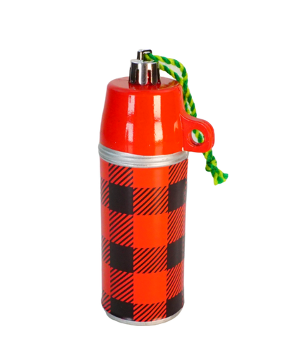Plaid Water Bottle Christmas Ornament Holiday Decor Red Thermos Tartan Can Gifts - Picture 3 of 6