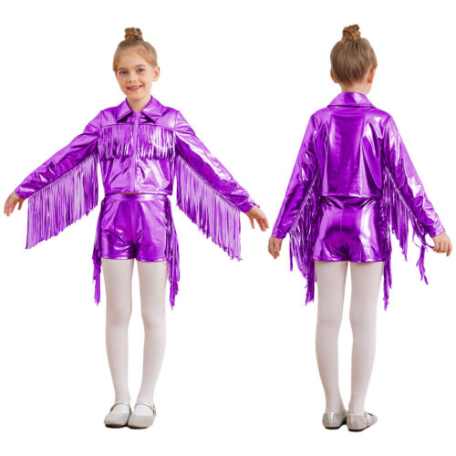 Kids Girls Jacket And Shorts Disco Coat With Bottoms Party Tracksuits 80s Jazz - Picture 22 of 32