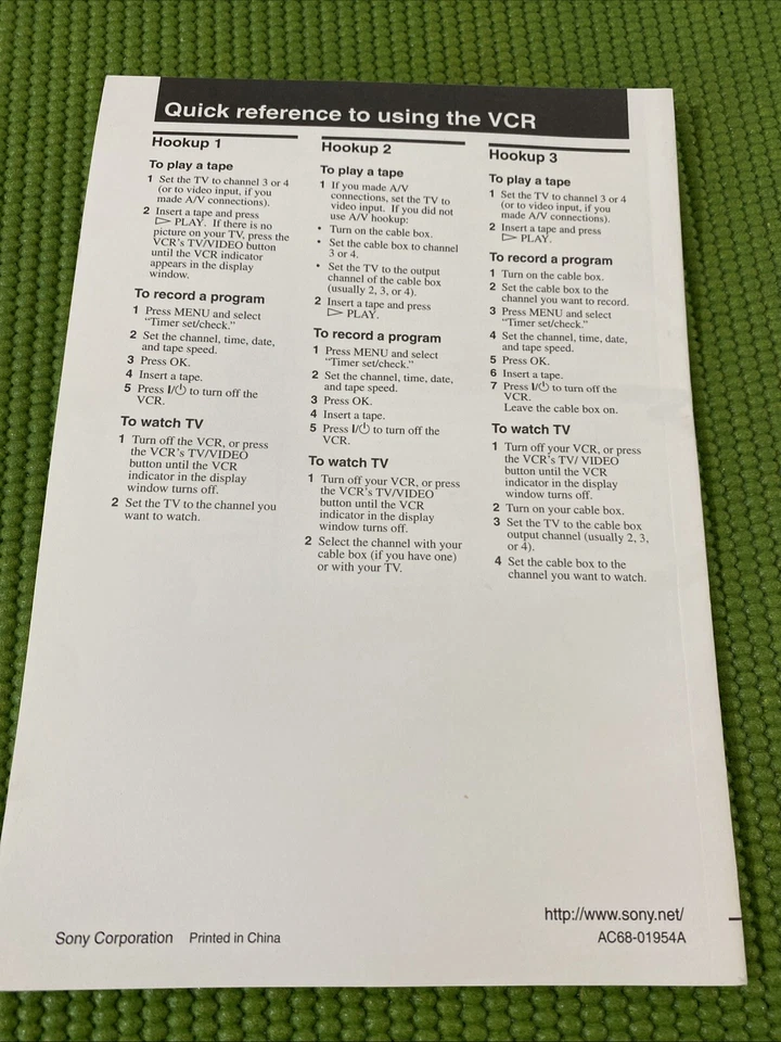 Sony Video Cassette Recorder SLV-N700 And SLV-N500 Operating Instructions - Image 2 of 2