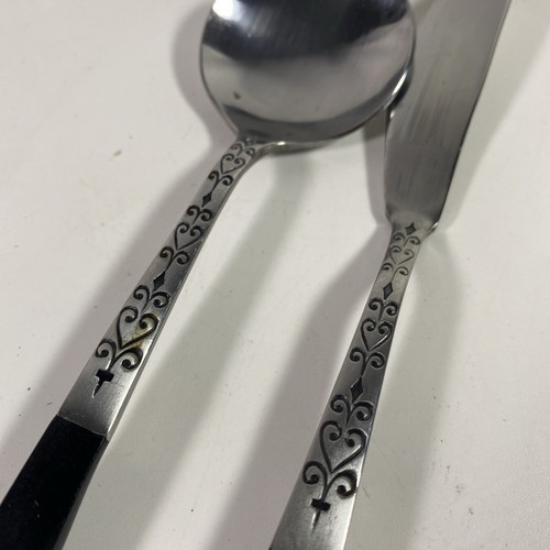 VTG Interpur Inr2 Faux Brown Wood Handle MCM Flatware Butter Knife & Sugar Spoon - Picture 5 of 10