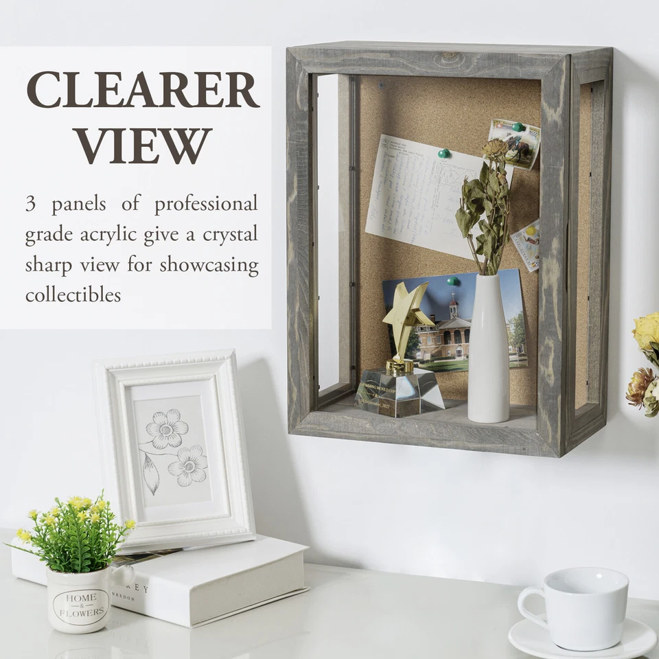 11 x 15 Inch Wall Mounted Gray Wood Shadow Box, Clear Acrylic Viewing Panels - Image 2 of 4