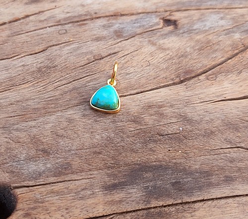Natural Turquoise Charm Pendant -18k Solid Gold Handmade Necklace - Picture 2 of 6