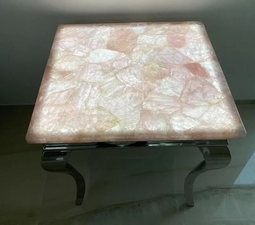 Mesa de centro cuadrada de piedra de cuarzo rosa de 24" para consola mesa de bar decoración de pasillo - Imagen 3 de 9