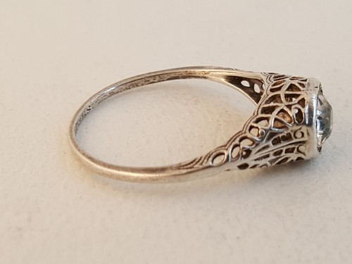 Vintage 30er Jahre Kristall Sterling Silber Ring filigrane Fassung Gr. 7,75 - Bild 8 von 14