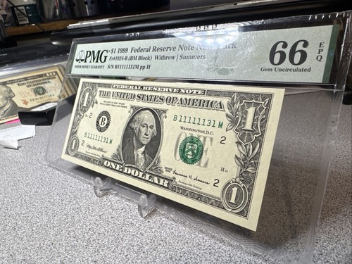 1999 $1 Federal Reserve Note PMG 66 EPQ fancy near solid serial number 11111131 - Picture 9 of 9