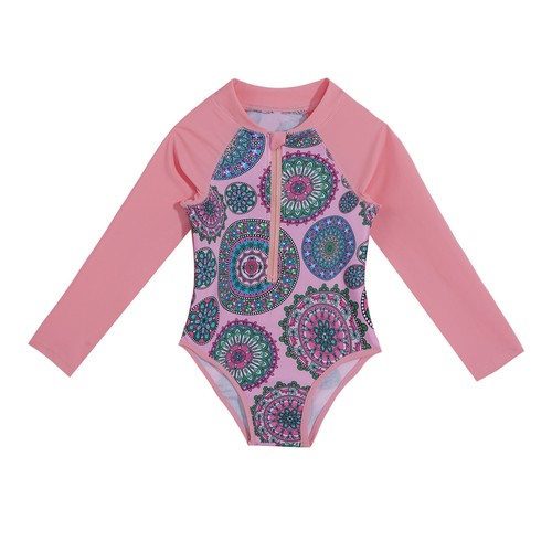Girls One Piece Sun Protection Swimsuit Long Sleeve Surfing Rashguard Swimwear - Picture 33 of 87