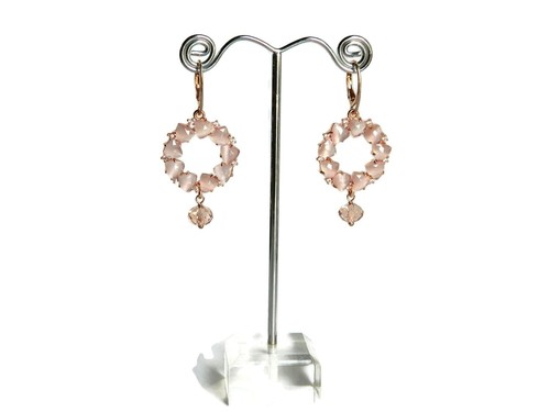 Orecchini pendenti pietre Occhio di gatto rosa e cristallo Swarovski - Foto 2 di 4