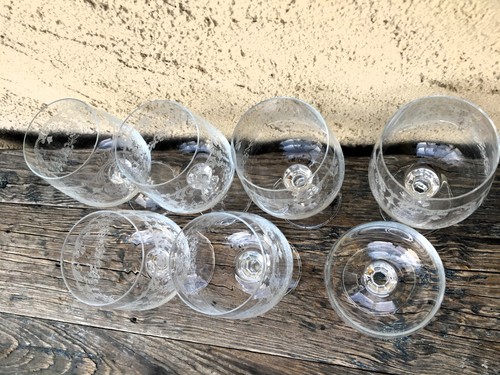 7PC BOHEMIA CZECH FINE CRYSTAL WINE GLASSES GOBLETS CASCADE ETCHED FLORAL DESIGN - Picture 14 of 15