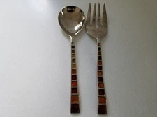 Salad Server Utensils with Ornate Multicolor Handles Fork & Spoon 11"