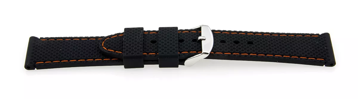 Bracelet Montre Silicone Noir Avec Orange Couture 24 22 20 18 16mm