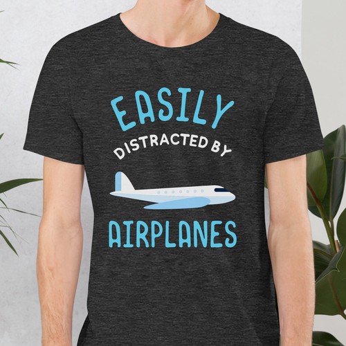 Unisex Easily Distracted By Airplanes T-Shirt Funny Airport T-Shirt - 第 4/5 張圖片