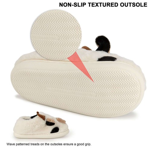 Animal Cute Cow Slippers For Women Girls Fuzzy Plush Cotton Household Slippers - Picture 10 of 11