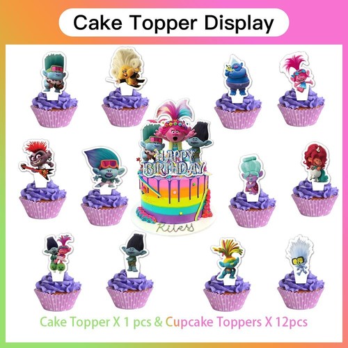 Trolls Poppy Party Supplies Set Plates Balloons Cake Toppers Banner Tablecloth - Picture 6 of 8