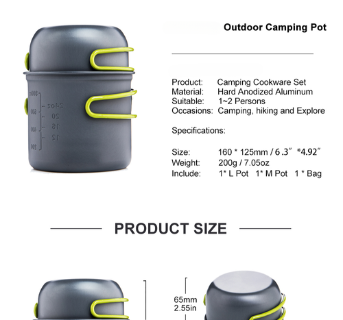 Ultralight Camping Cooking Utensils Outdoor Tableware Pot Hiking Picnic Travel - Picture 10 of 17