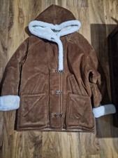 Gallery Leather Coat Womens M Tan Suede Shearling Hooded Sheepskin Oversized