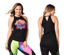 Zumba Island High Neck Tank Top - Black - sz XS, Small, Medium  FREE SHIP