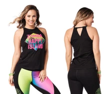Zumba Island High Neck Tank Top - Black - sz XS, Small, Medium ~ FREE SHIP!