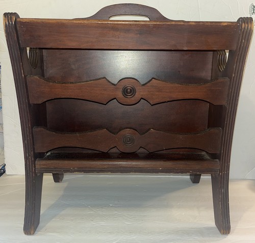 Vintage Mahogany Wood Magazine Rack Newspaper Holder 2 Pocket MCM Antique Wooden - Picture 6 of 9