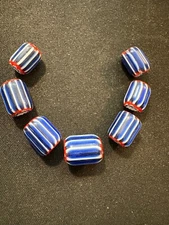 7 Vintage Chevron glass beads (B1096)- Indian - Native Rare Trade 14mm