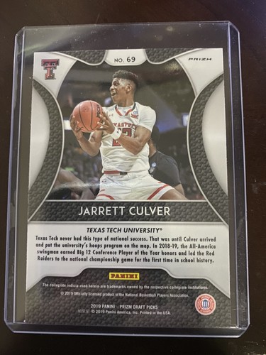 2019 20 Panini Prizm Draft Jarrett Culver WHITE SPARKLE SSP Timberwolves #69 - Picture 2 of 2