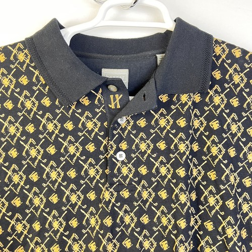 Haggar Golf Polo Shirt Men' XL Black Preppy Cotton Casual Shirt Print Golf - Picture 2 of 9