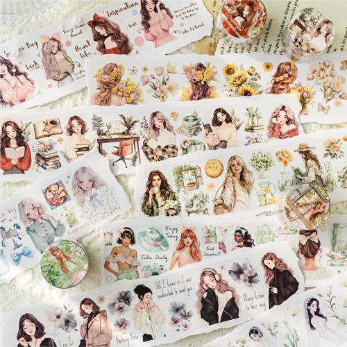 Flowers Lady Girls PET Tape Stickers Junk Journal Planner Scrapbooking Supplies - Picture 5 of 16